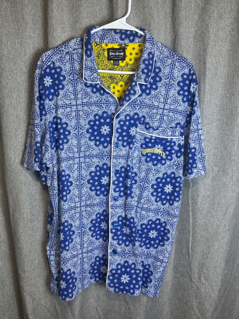 Dogg Supply by Snoop Dogg Men's Blue Bandana Paisley Pajama Shirt Top XL